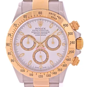 MINT Rolex Daytona Cosmograph 116523 White Two Tone 18k Yellow Gold Steel Watch
