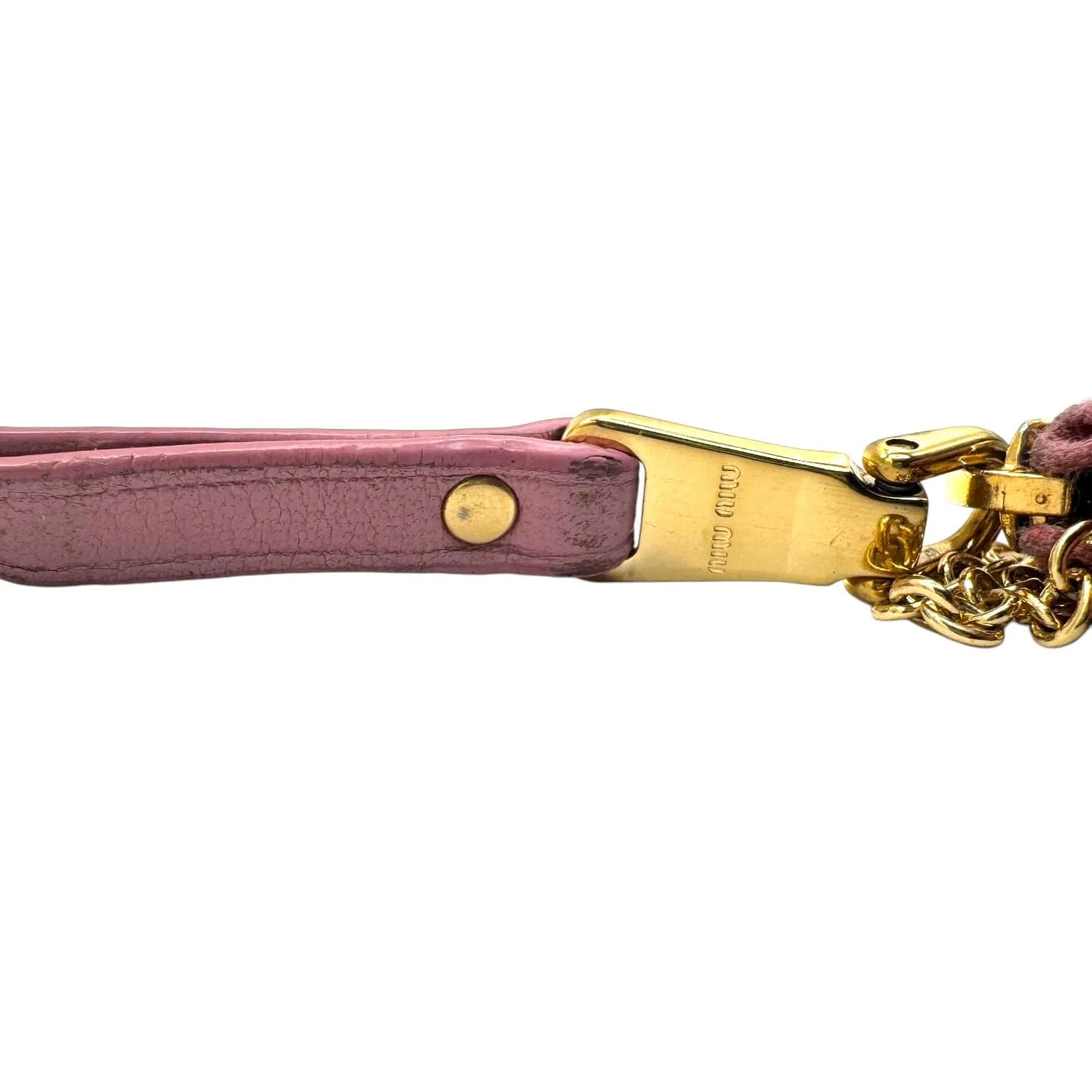 MIU MIU Zip Around Matelasse Card/Coin Case with Key Ring Chain - Pink