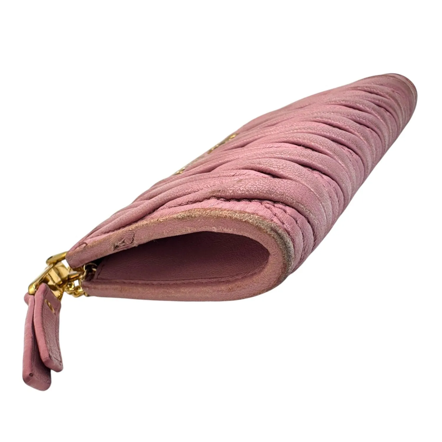 MIU MIU Zip Around Matelasse Card/Coin Case with Key Ring Chain - Pink
