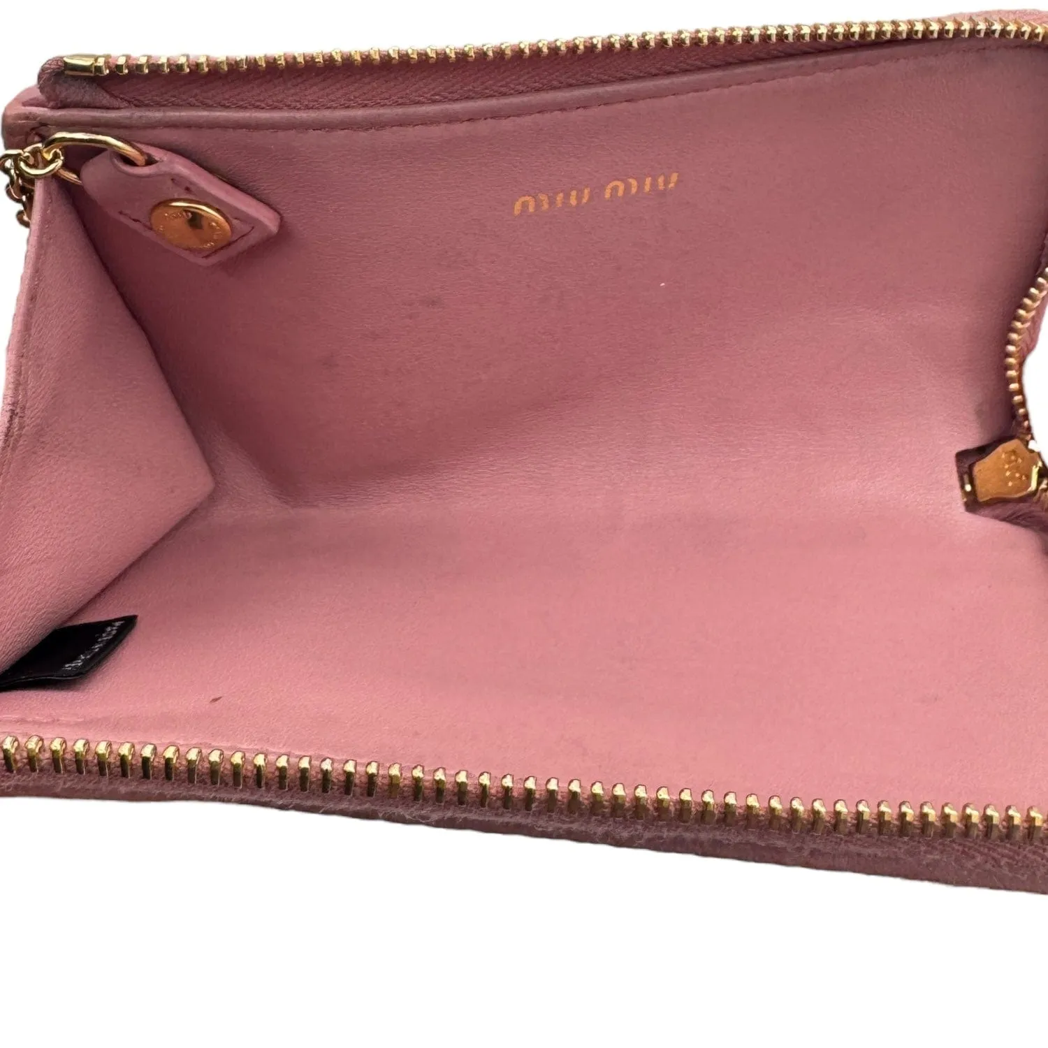 MIU MIU Zip Around Matelasse Card/Coin Case with Key Ring Chain - Pink