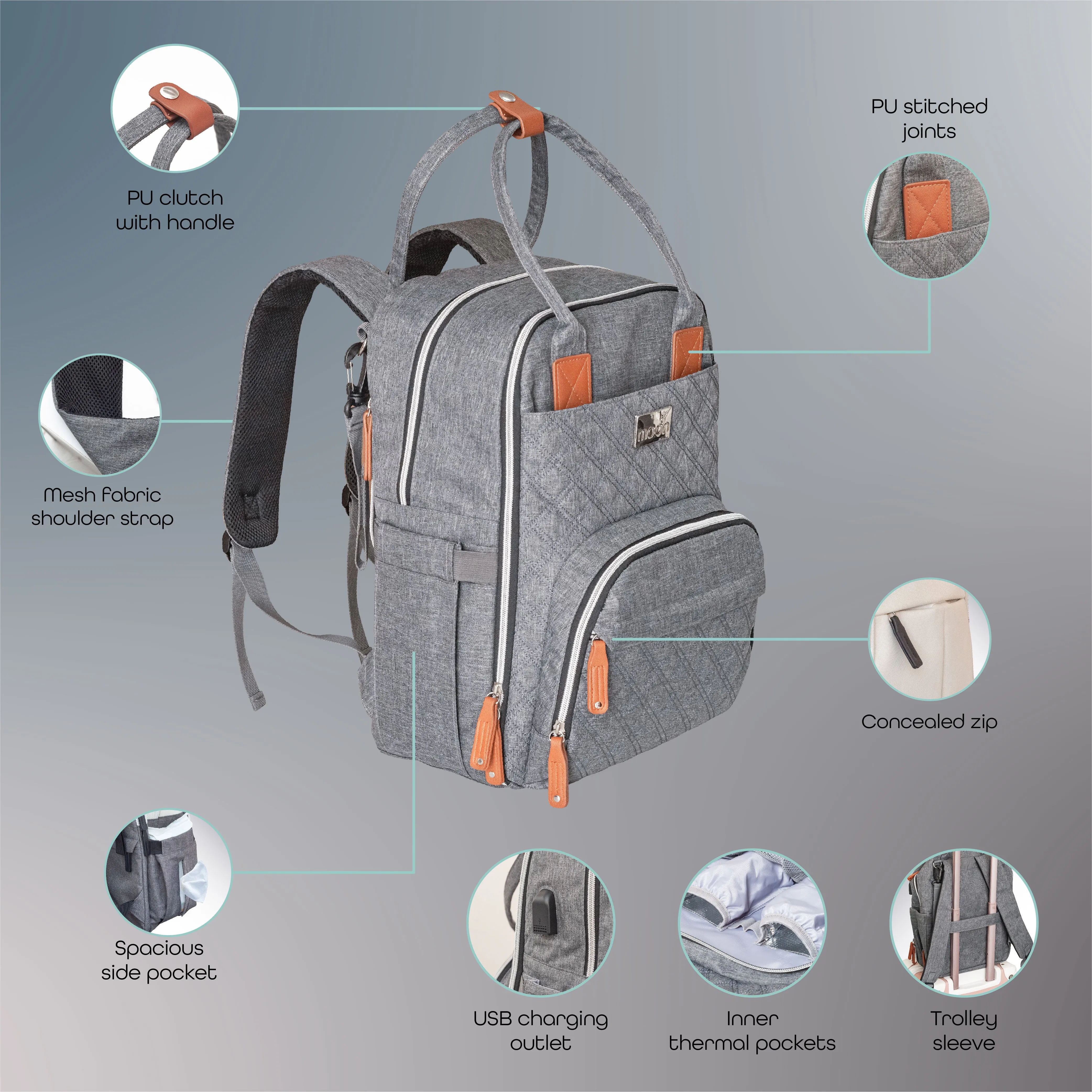 Moon - Nutra Diaper Backpack - Grey