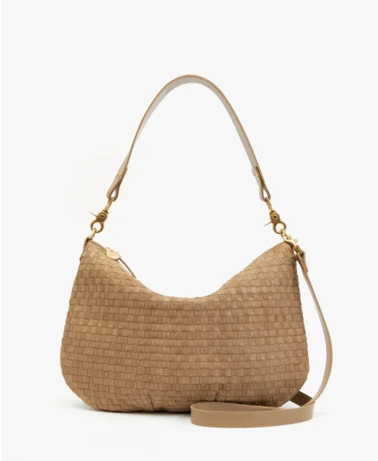 Moyen Messenger Nappa & Suede Woven Checker Bag Clay