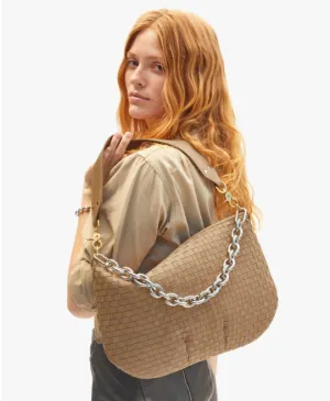 Moyen Messenger Nappa & Suede Woven Checker Bag Clay