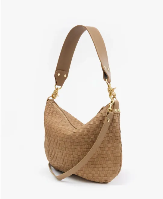 Moyen Messenger Nappa & Suede Woven Checker Bag Clay