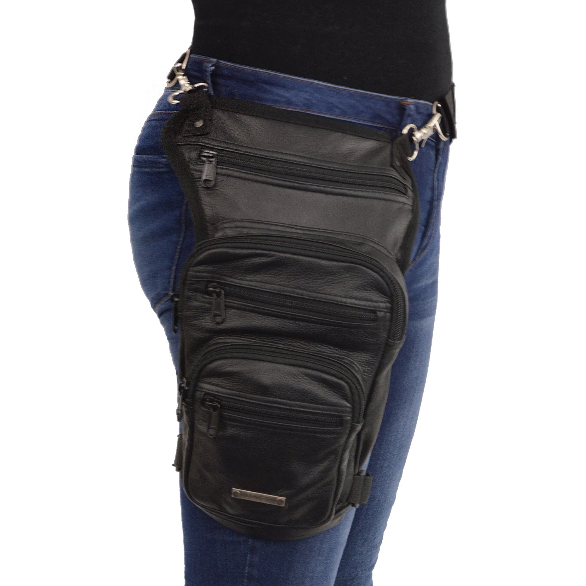 MP8895 Conceal an Carry Black Leather Thigh Bag with Waist Belt