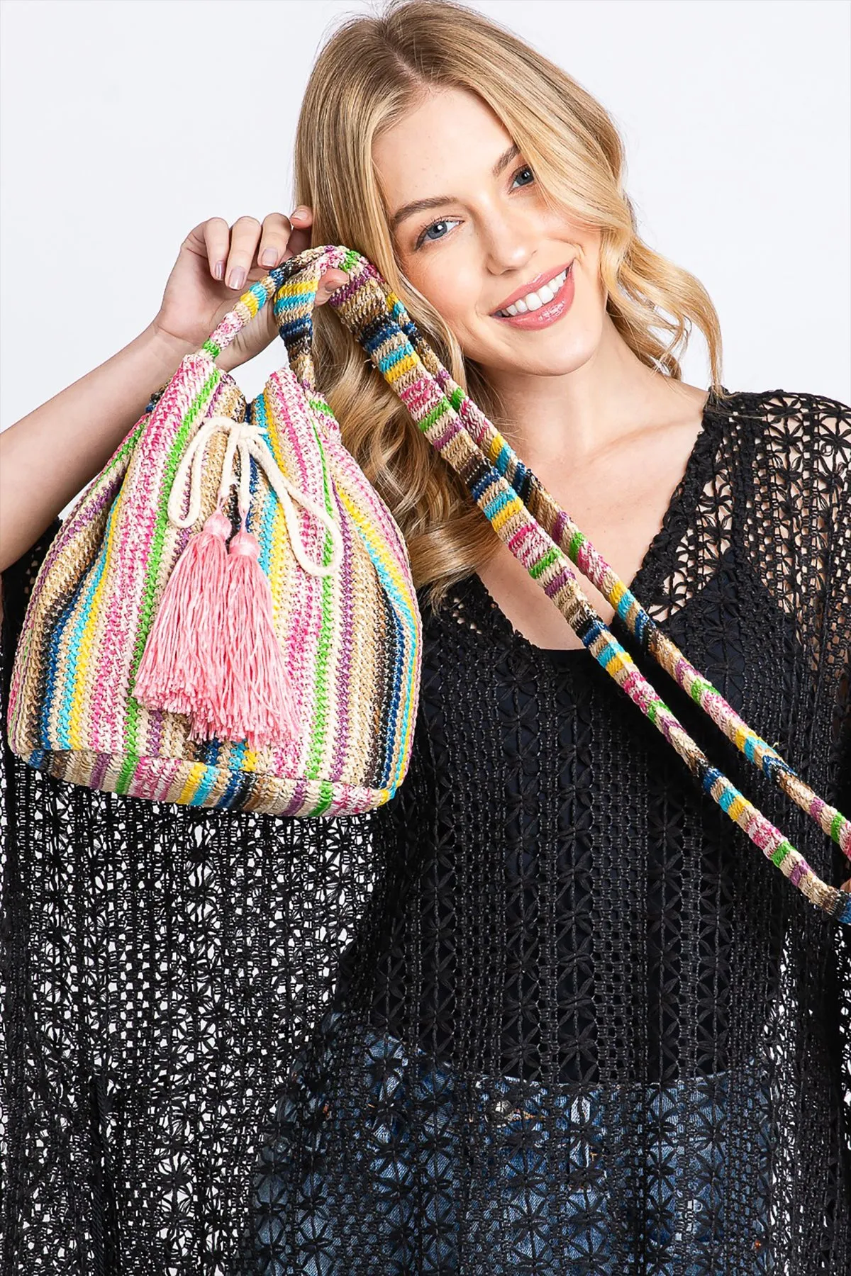 MULTI COLOR STRIPED BUCKET BAG