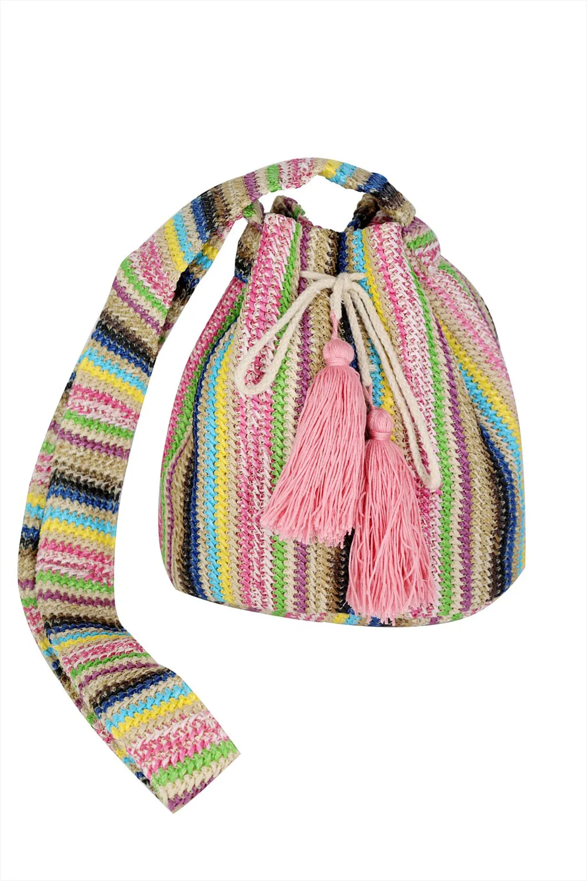 MULTI COLOR STRIPED BUCKET BAG