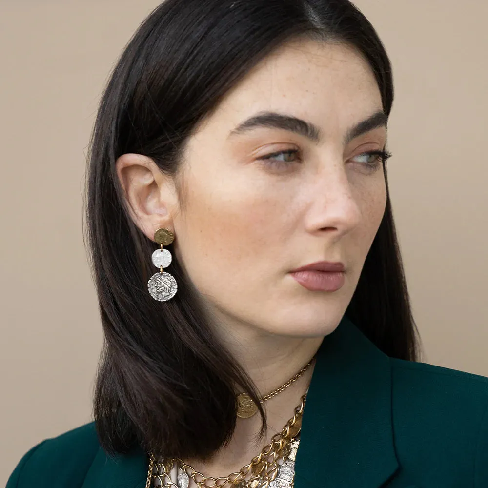 Multi-finish 3 Coin Drop Earrings