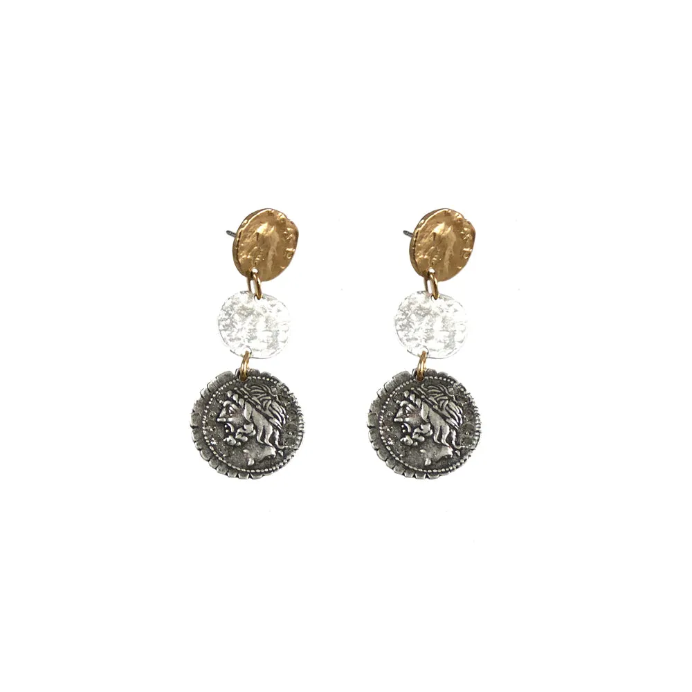 Multi-finish 3 Coin Drop Earrings