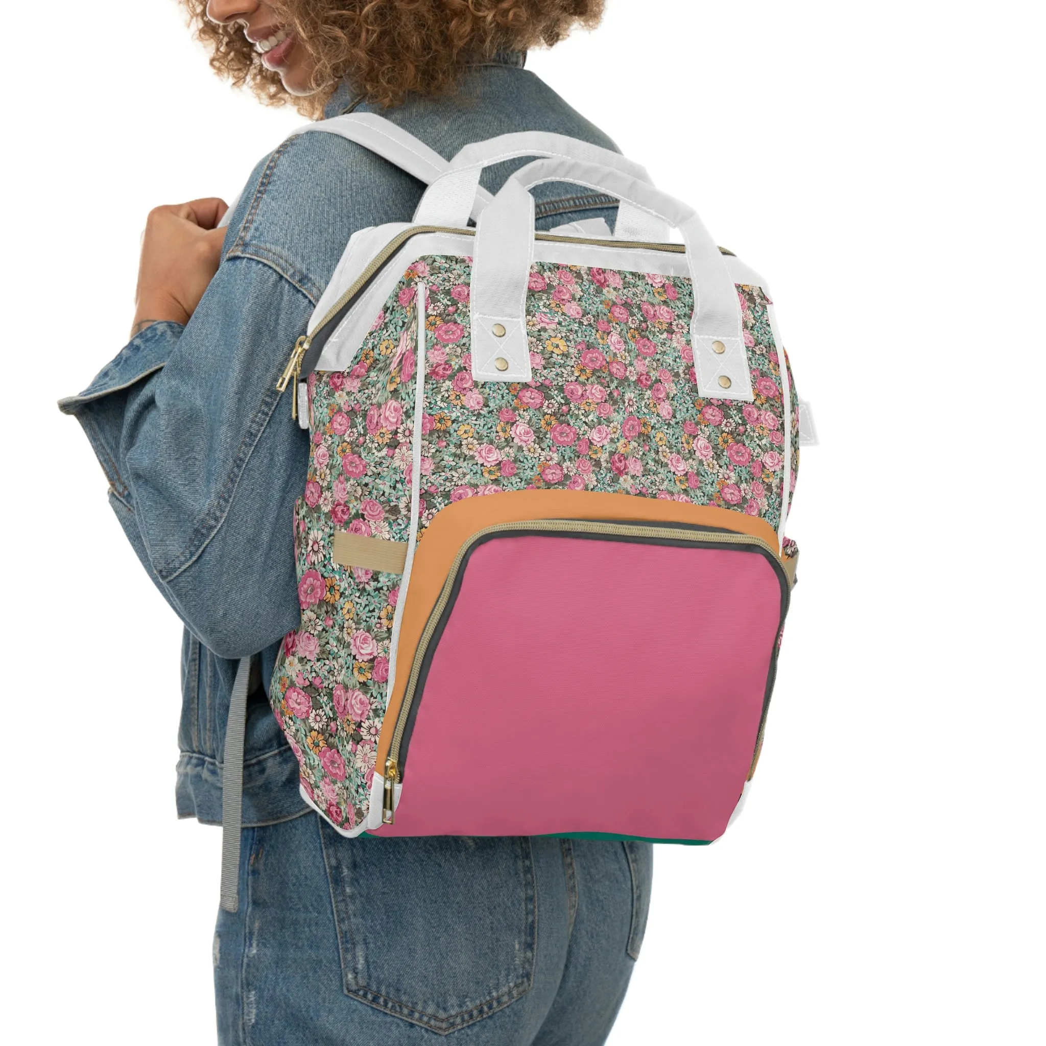Multifunctional Diaper Backpack / Pink front
