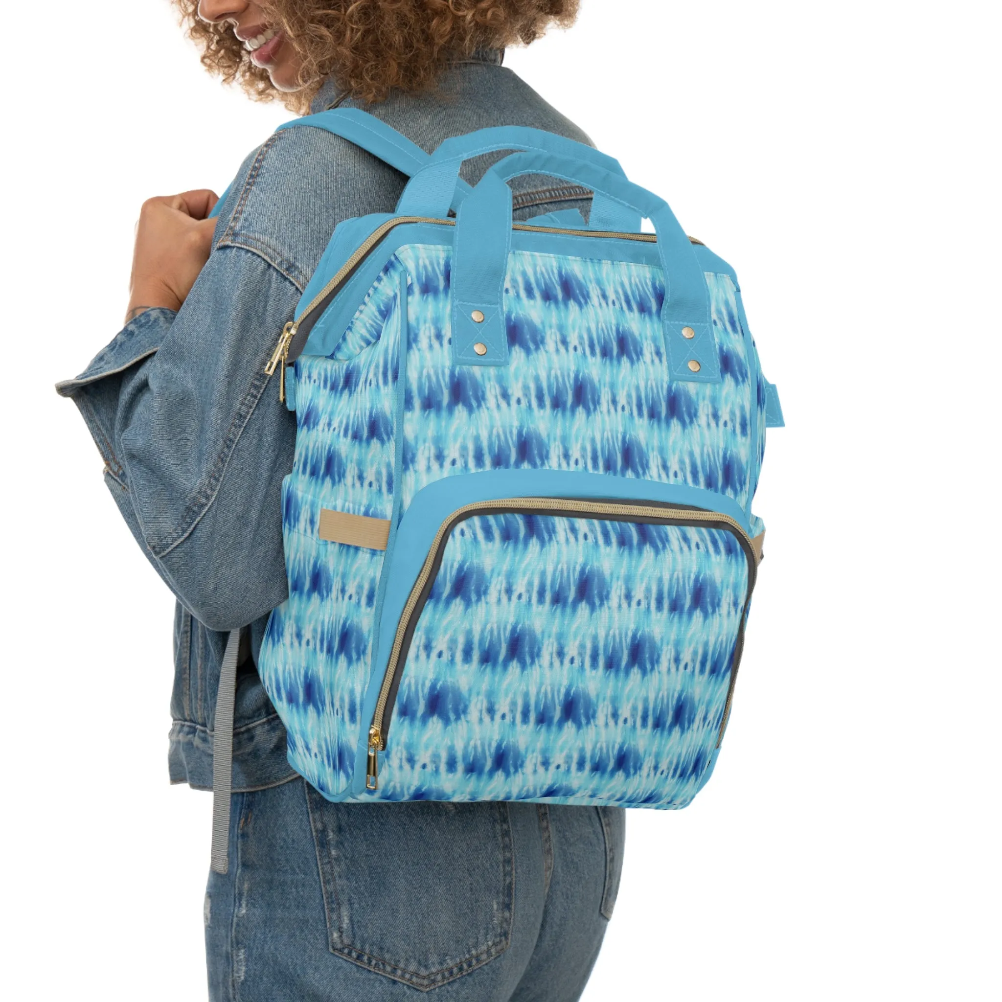 Multifunctional Tie-Dye Diaper Backpack - Lightweight Nylon Baby Bag with Adjustable Straps