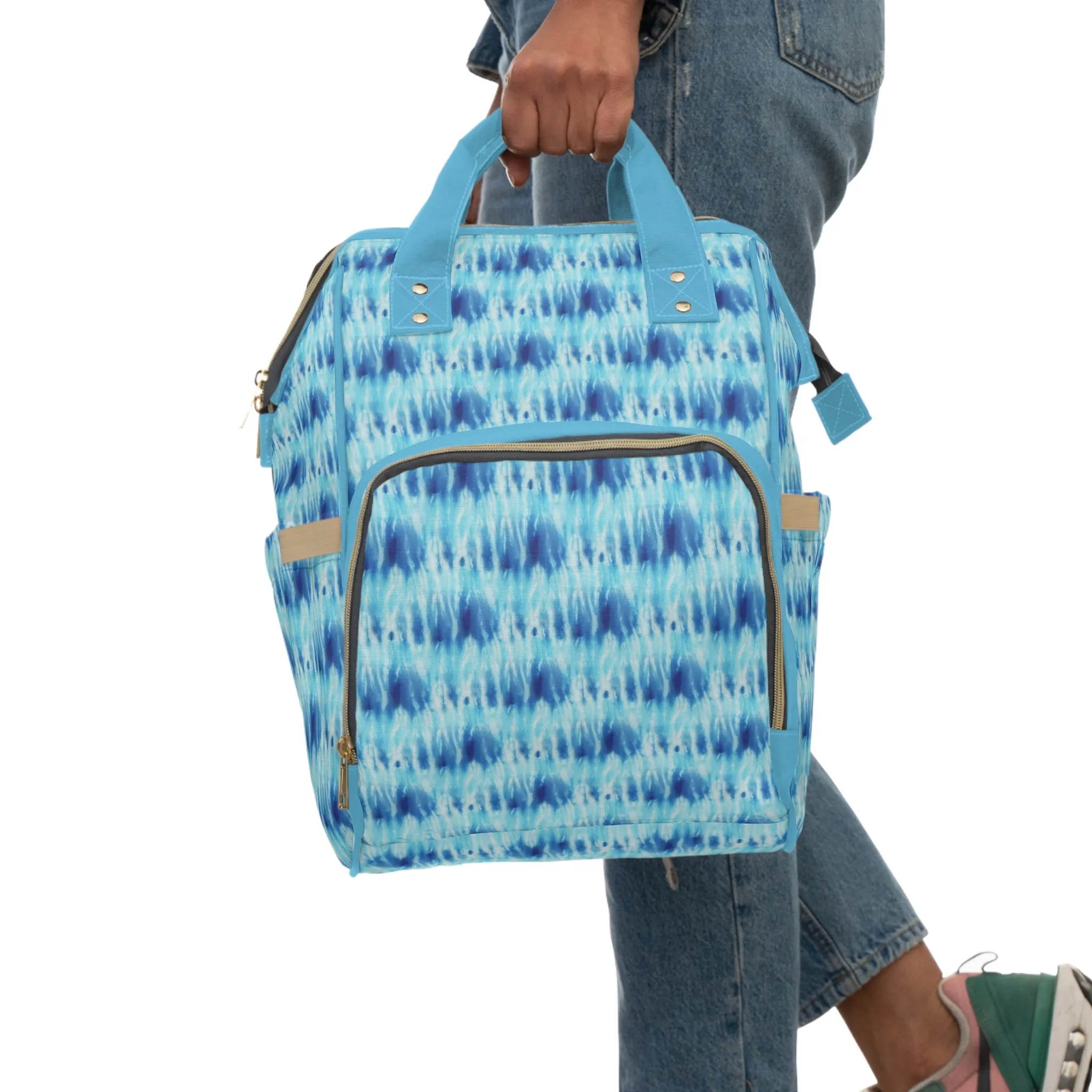 Multifunctional Tie-Dye Diaper Backpack - Lightweight Nylon Baby Bag with Adjustable Straps