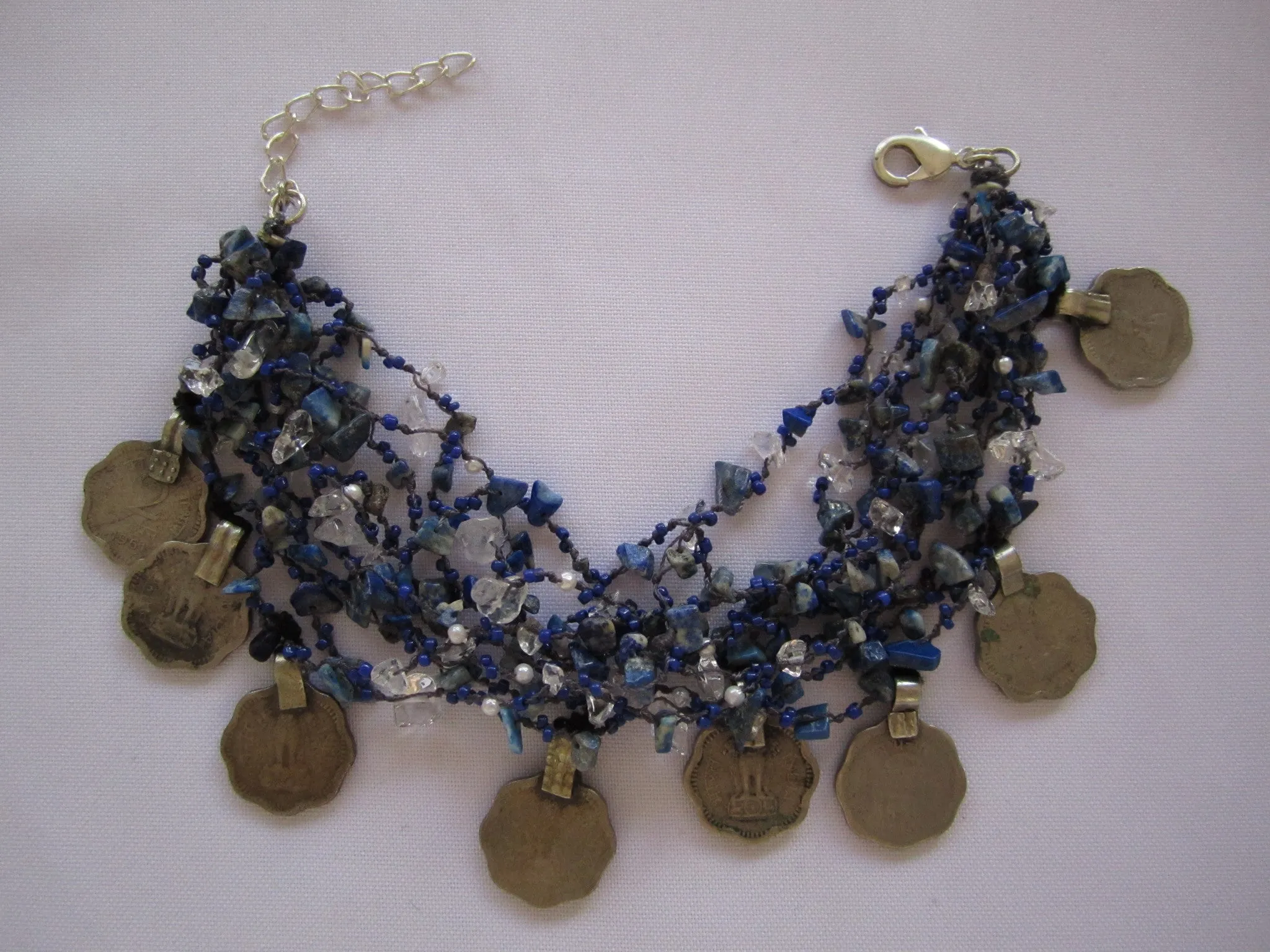 Naga India Anklet "Tribal Vintage Coin" Many Different Stone Options