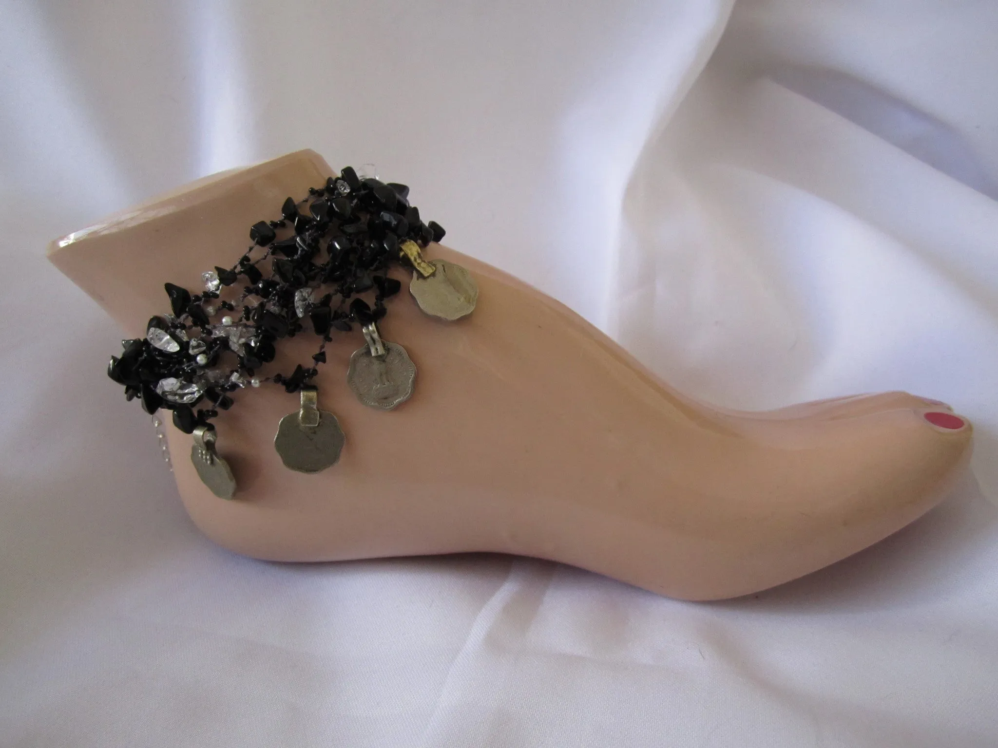 Naga India Anklet "Tribal Vintage Coin" Many Different Stone Options
