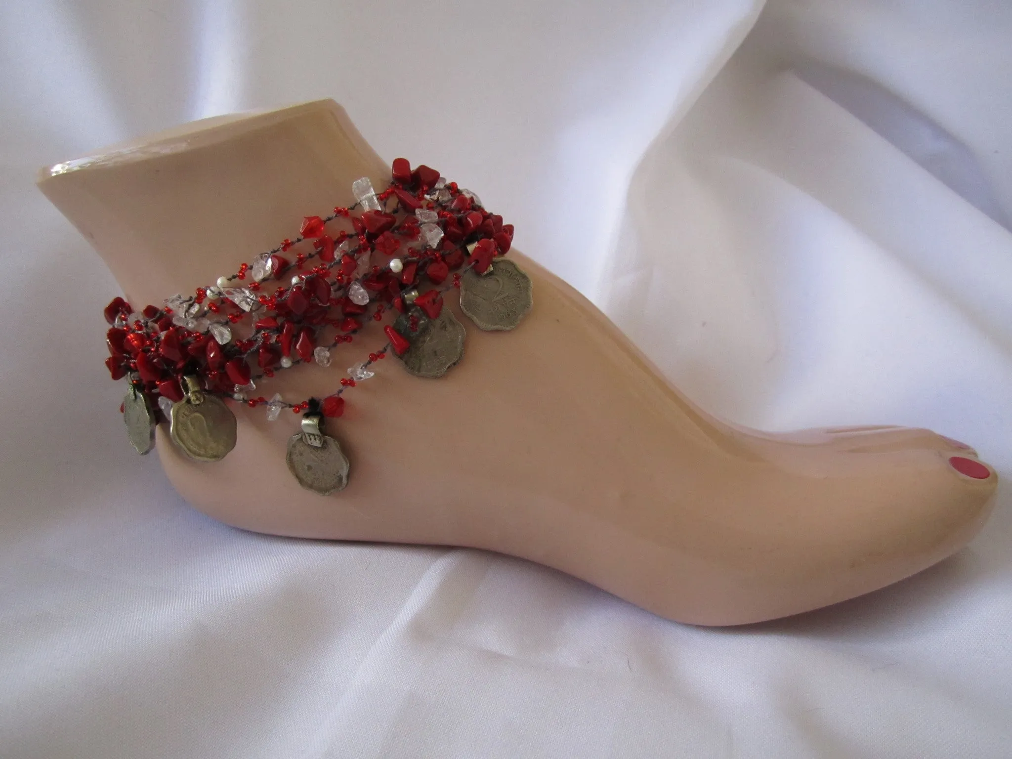 Naga India Anklet "Tribal Vintage Coin" Many Different Stone Options