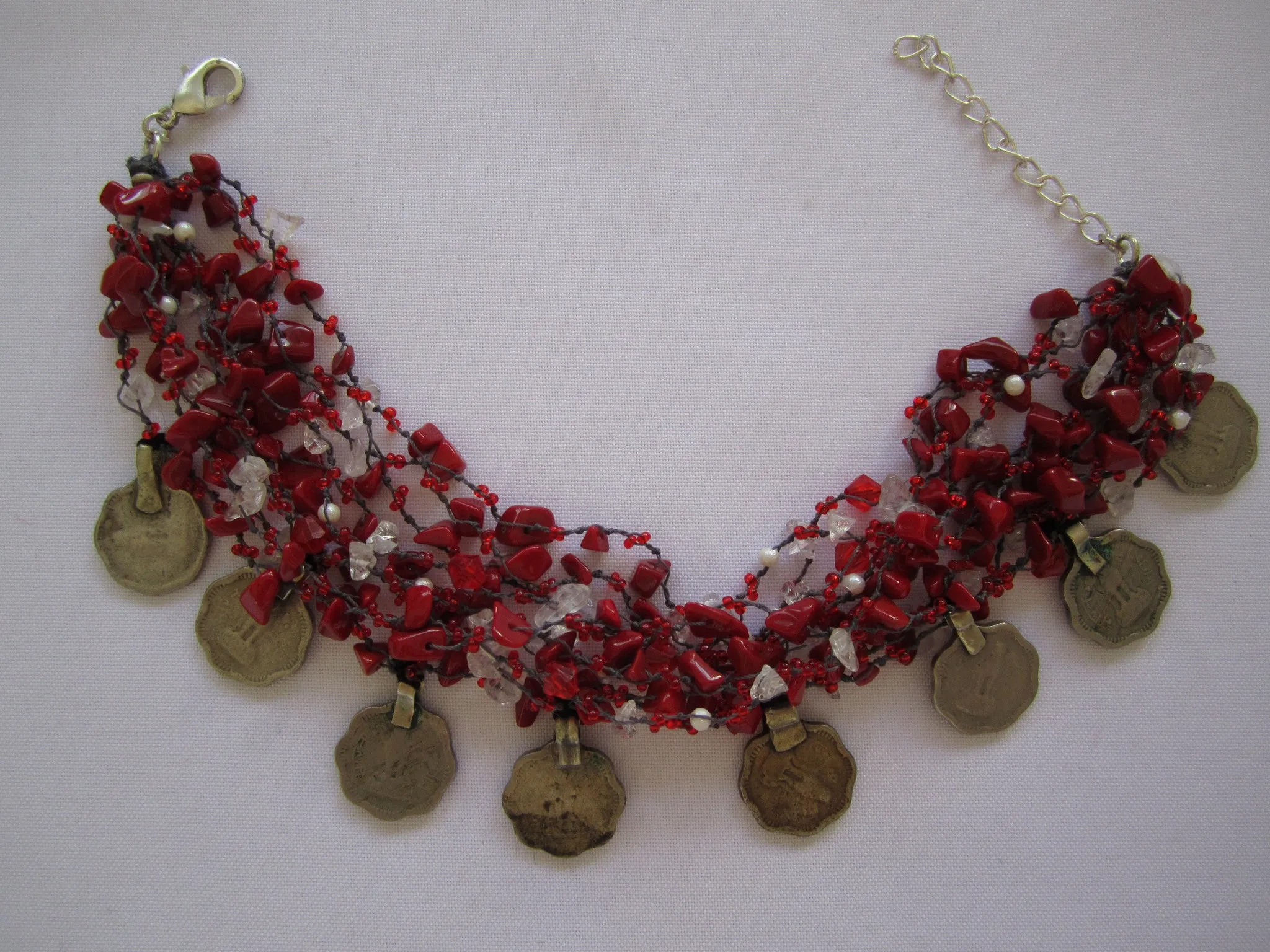 Naga India Anklet "Tribal Vintage Coin" Many Different Stone Options