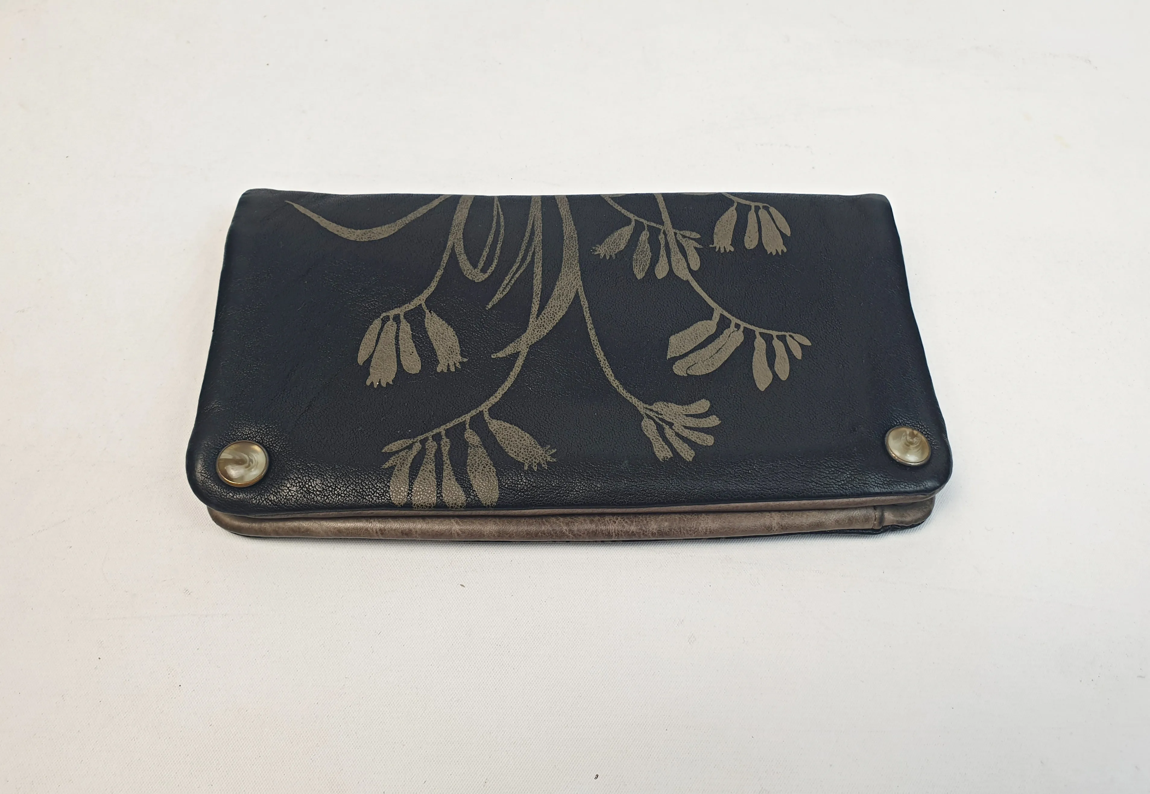 Nancybird black leather purse with lovely flower print