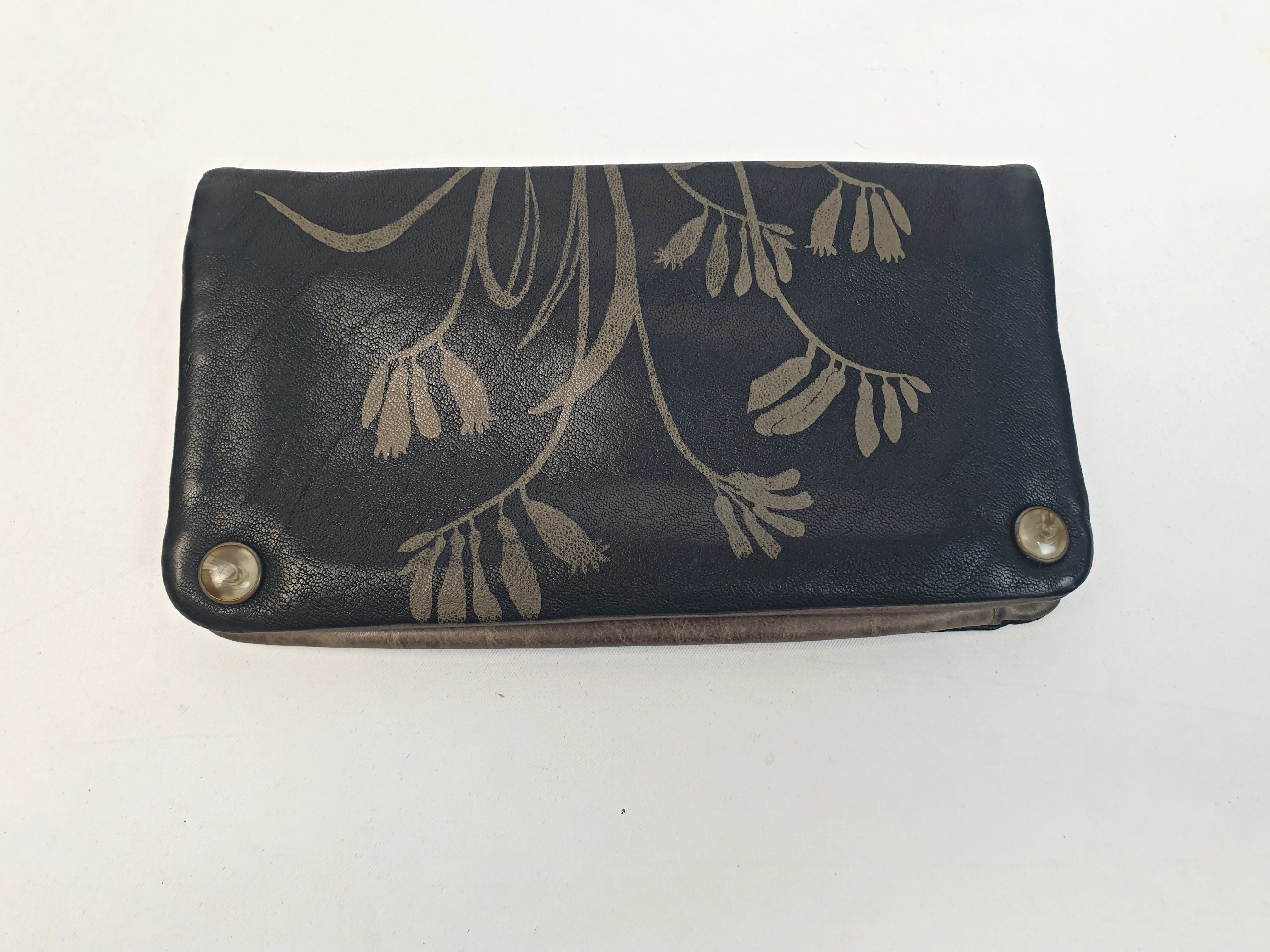Nancybird black leather purse with lovely flower print