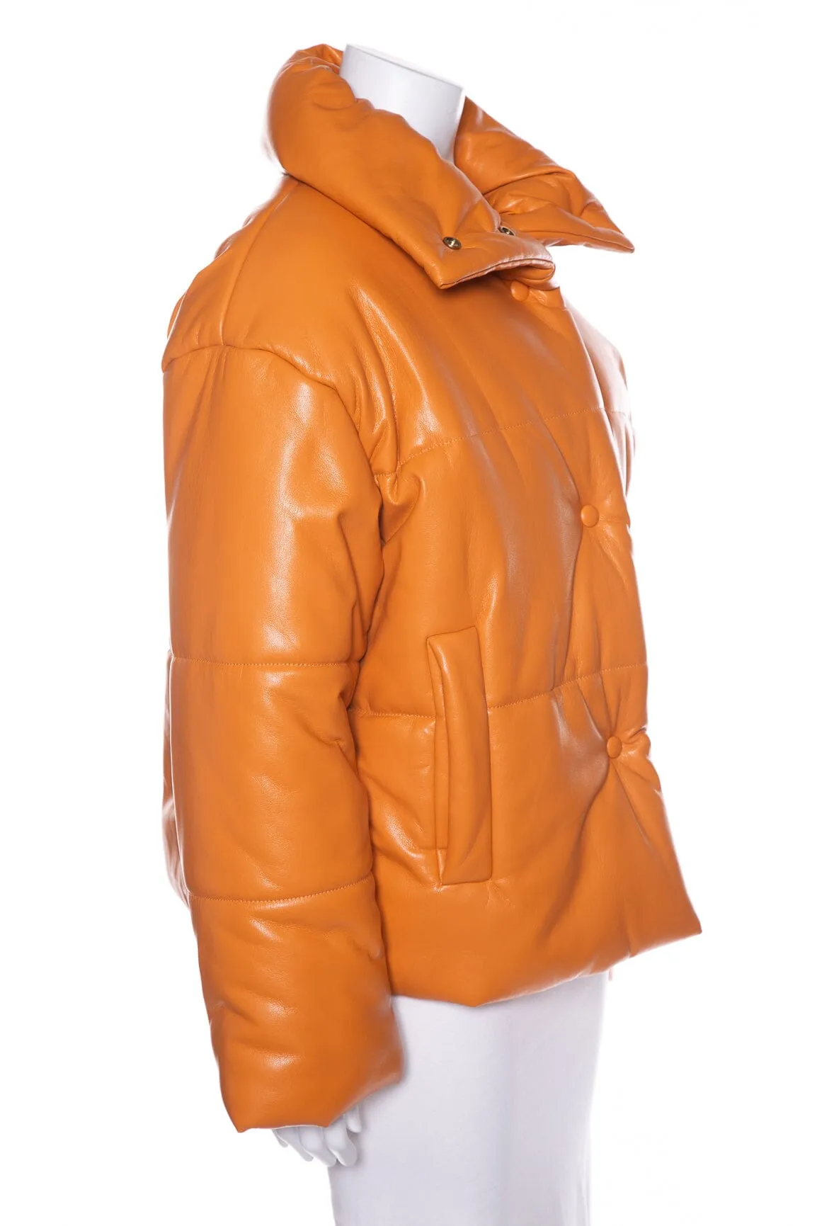 Nanushka Orange Faux Leather Puffer Coat SZ M