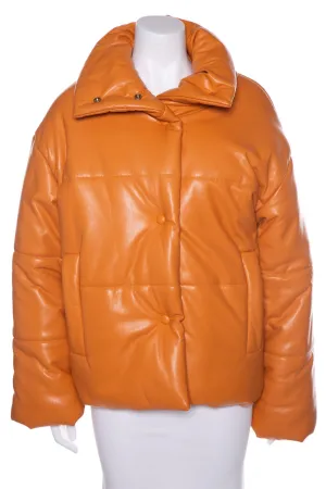 Nanushka Orange Faux Leather Puffer Coat SZ M