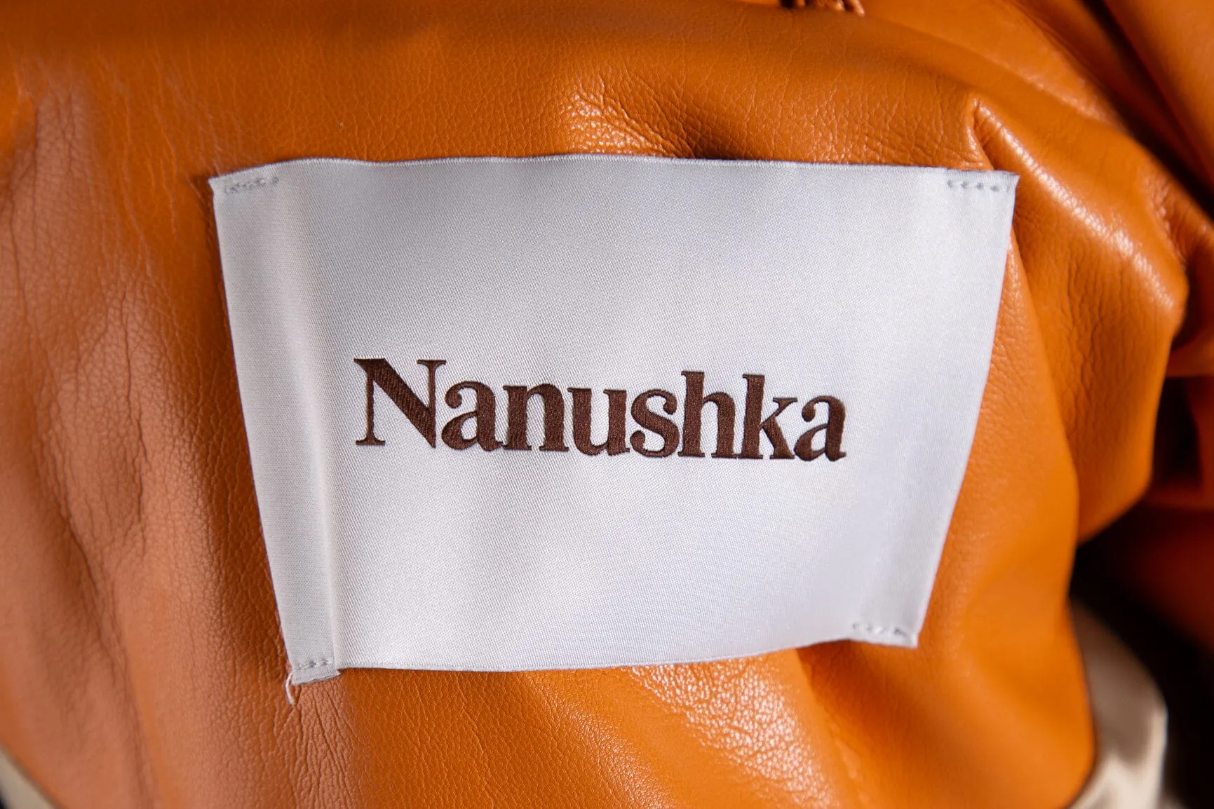 Nanushka Orange Faux Leather Puffer Coat SZ M