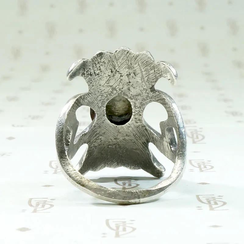 Navajo Sand Cast Silver Ring with Pale Green Turquoise