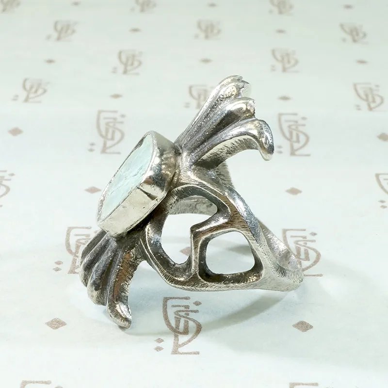 Navajo Sand Cast Silver Ring with Pale Green Turquoise