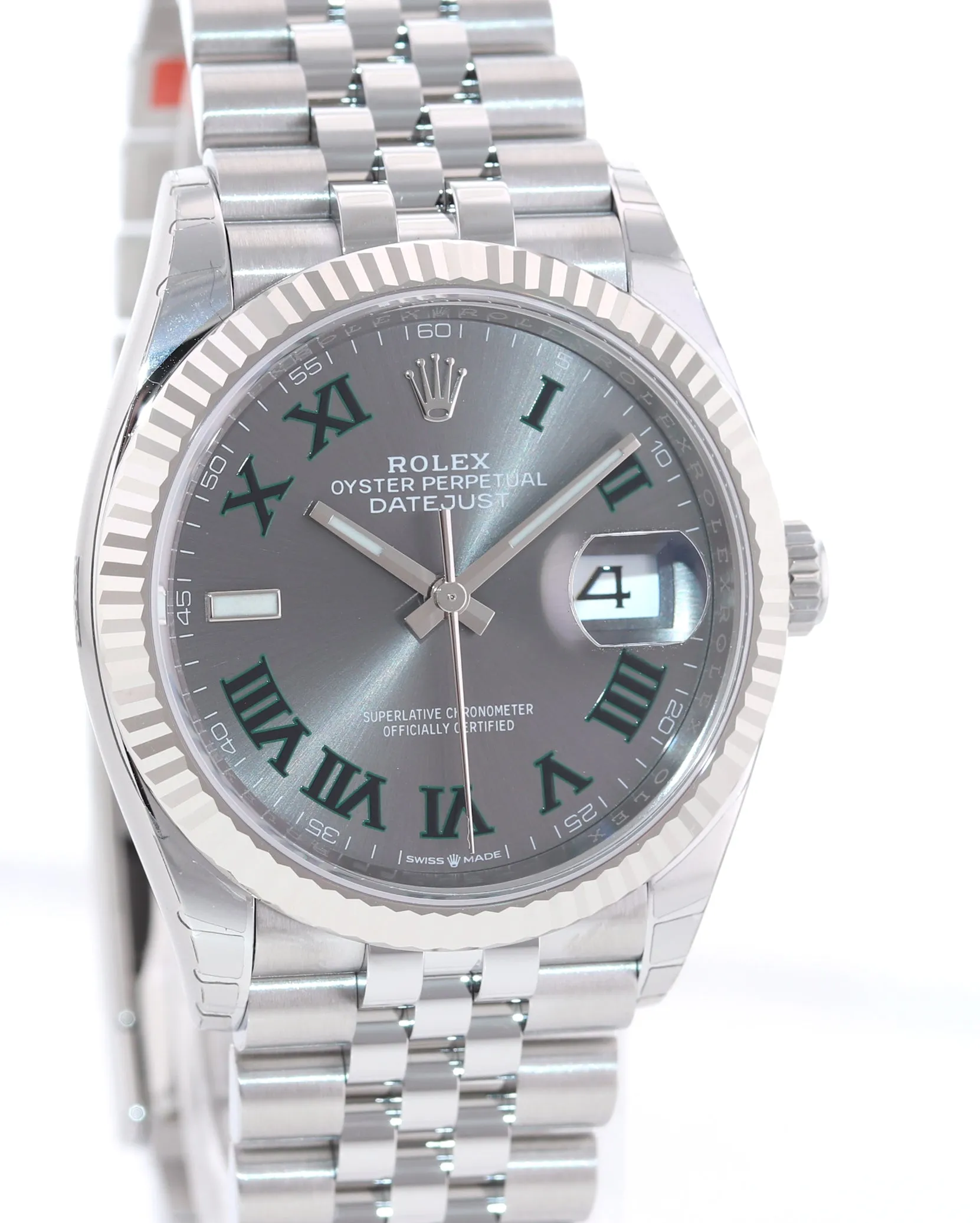 New 2022 Rolex DateJust Wimbledon Jubilee 126234 Steel White Gold Fluted Watch