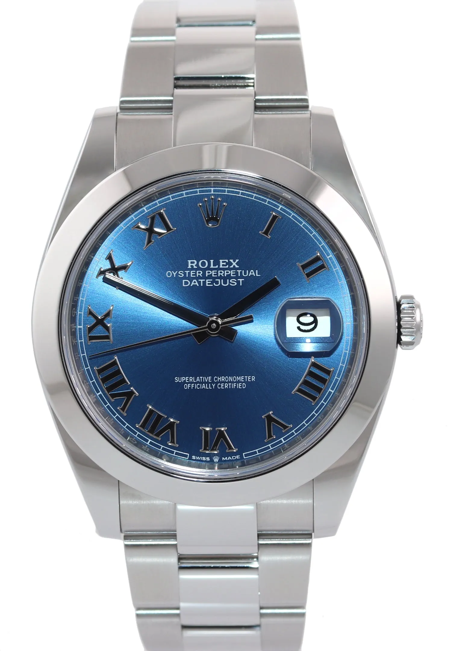 NEW PAPERS Rolex DateJust 41 Steel 126300 Blue Roman Oyster Band Watch Box