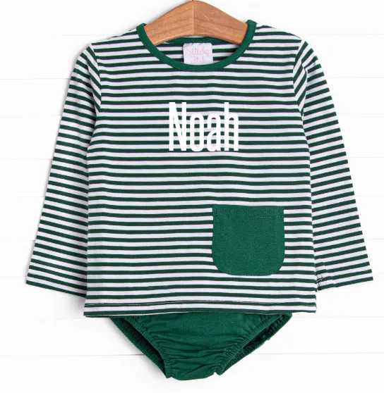 Noah Diaper Set, Hunter Green Stripe