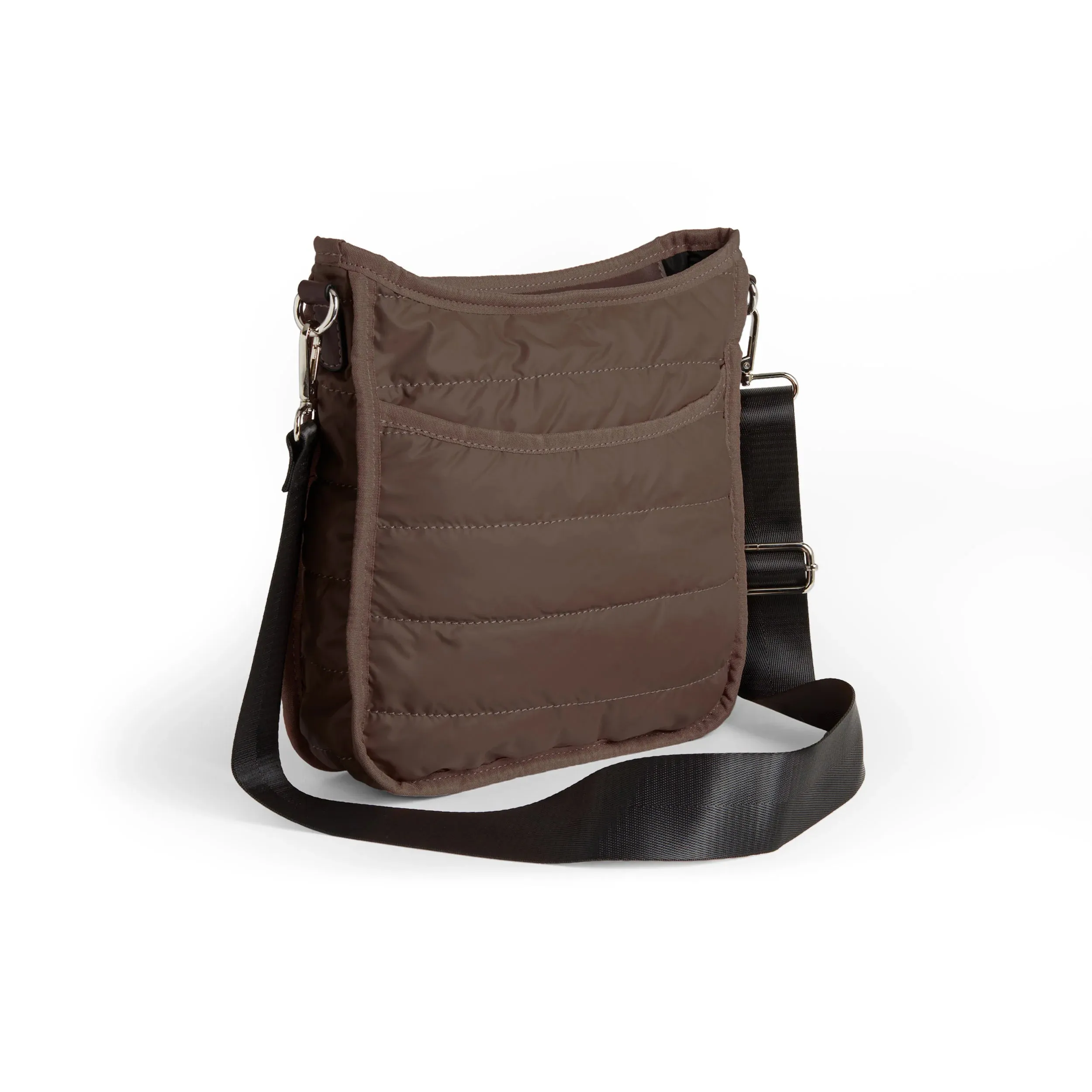 Nylon Puffer Mini Alma Zip-Top Messenger   Strap: Chocolate