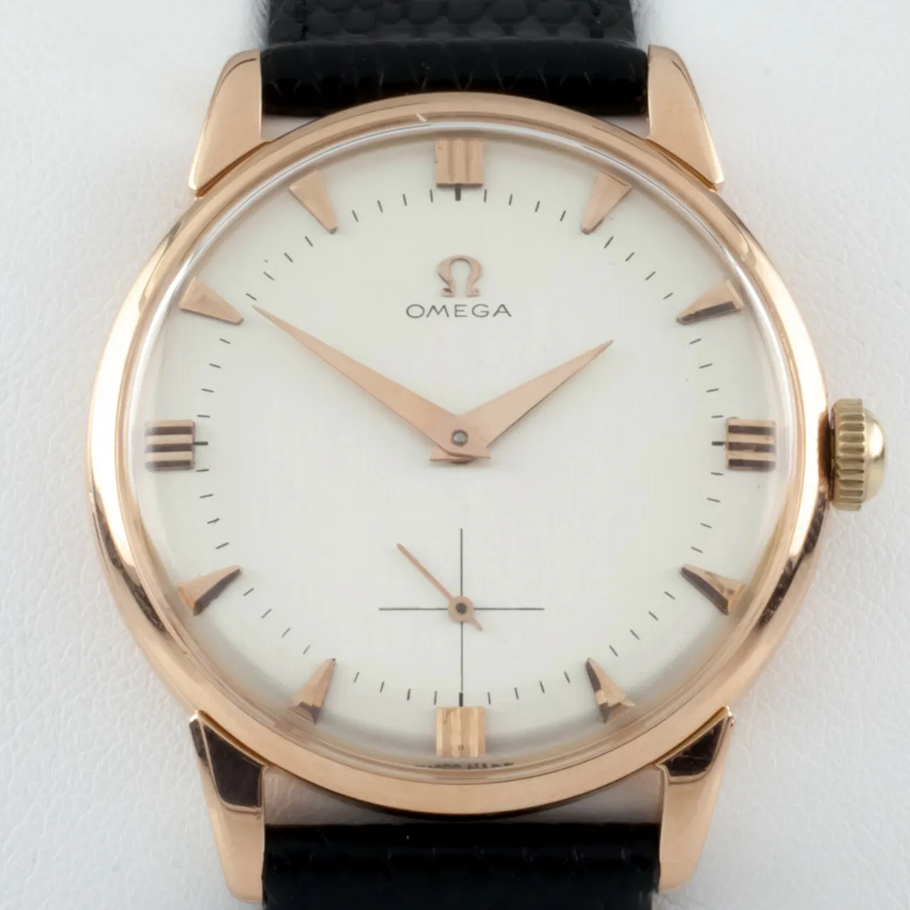 Omega 18k Rose Gold Vintage Hand-Winding Watch Cal. 267 w/ Black Leather Band
