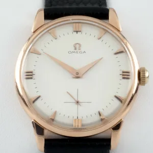 Omega 18k Rose Gold Vintage Hand-Winding Watch Cal. 267 w/ Black Leather Band