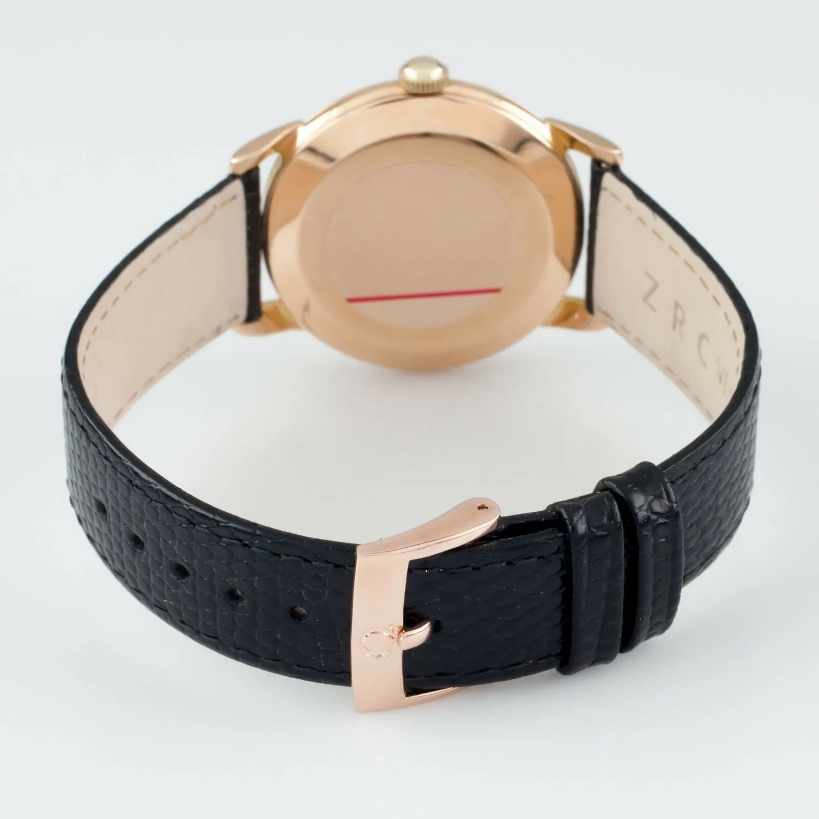 Omega 18k Rose Gold Vintage Hand-Winding Watch Cal. 267 w/ Black Leather Band