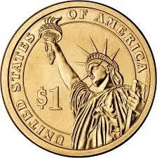 One Dollar Presidential Gold Color Coin - Sizes 5.5 - 13