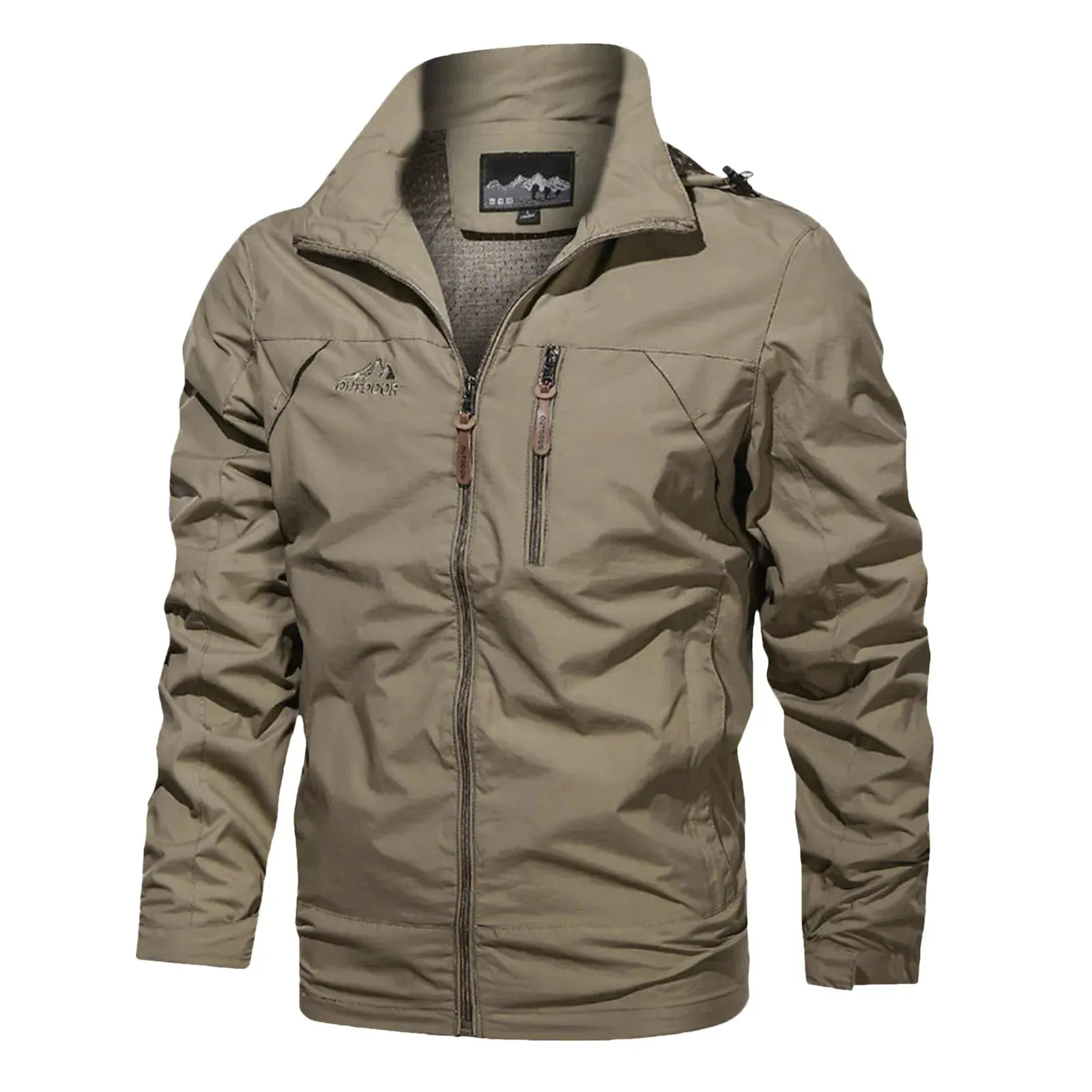 Outdoor Mens Trench Coat Jacket Hiking windproof and waterproof Jackets Casual Solid Color Lapel Multi Pocket Cargo Jacket Mens