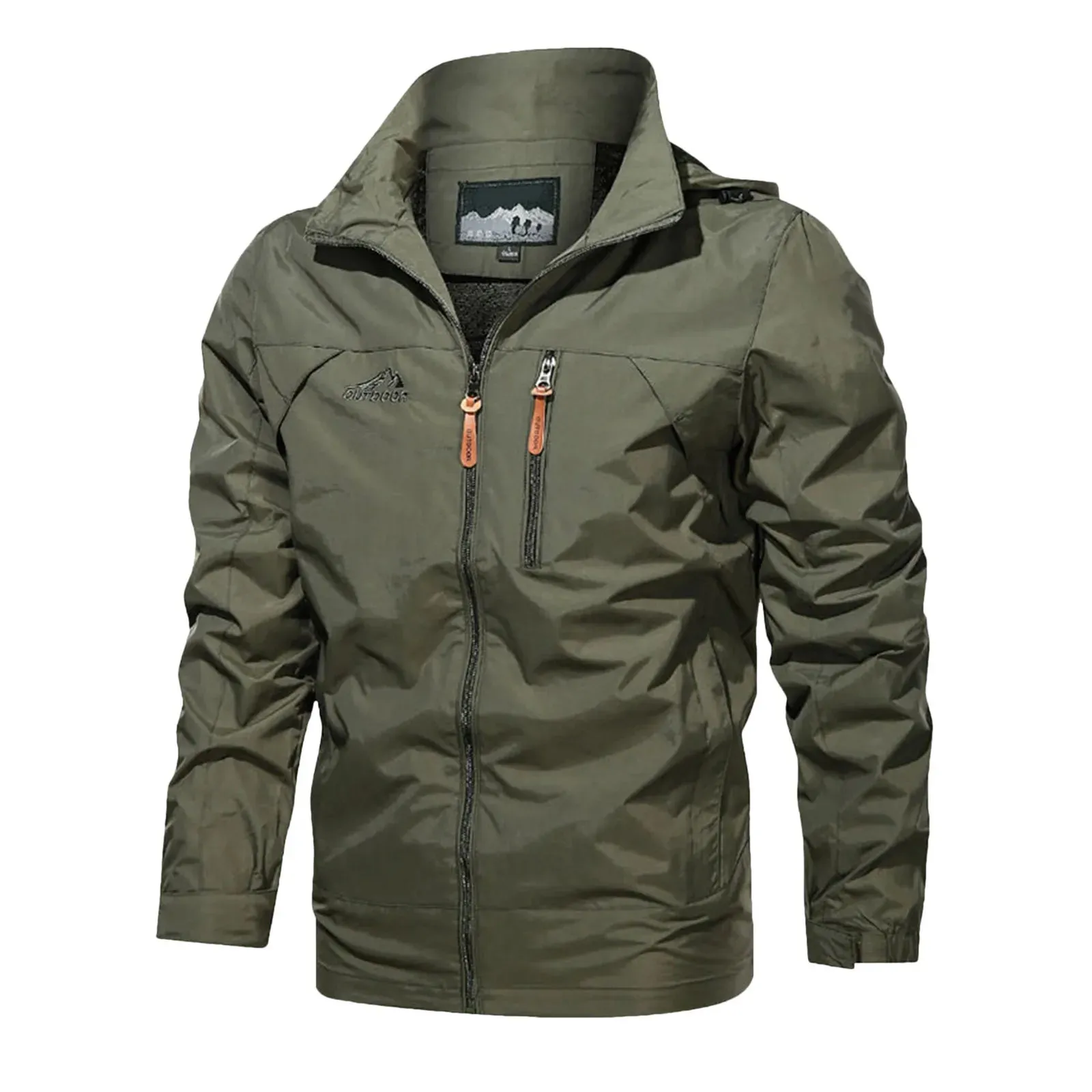 Outdoor Mens Trench Coat Jacket Hiking windproof and waterproof Jackets Casual Solid Color Lapel Multi Pocket Cargo Jacket Mens