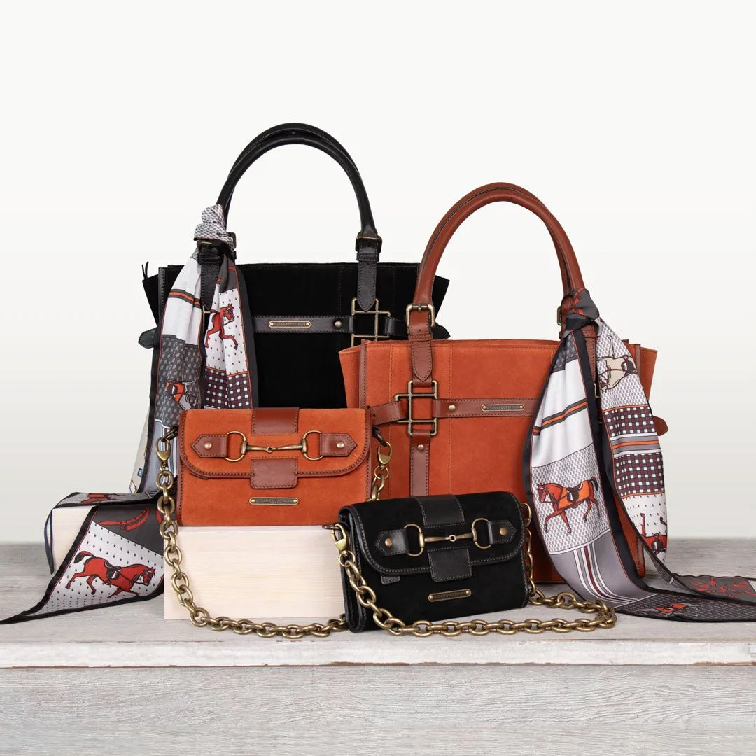 Paddock -  Custom Equestrian Halter Bracket Tote Bag in Italian Leather and Suede two tone Cognac on Cognac