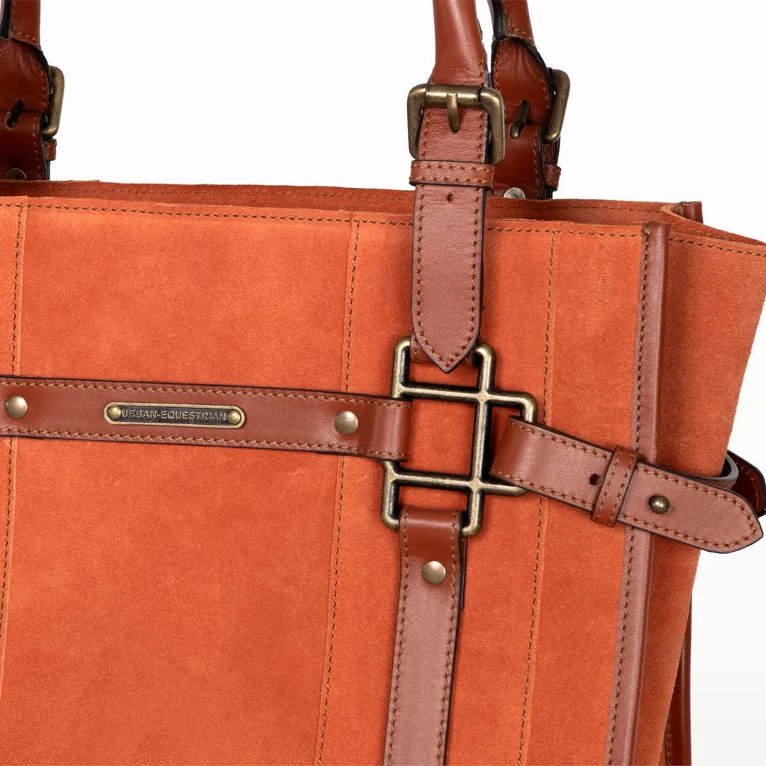 Paddock -  Custom Equestrian Halter Bracket Tote Bag in Italian Leather and Suede two tone Cognac on Cognac