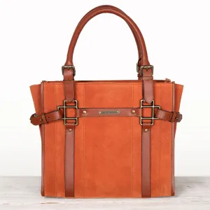 Paddock -  Custom Equestrian Halter Bracket Tote Bag in Italian Leather and Suede two tone Cognac on Cognac