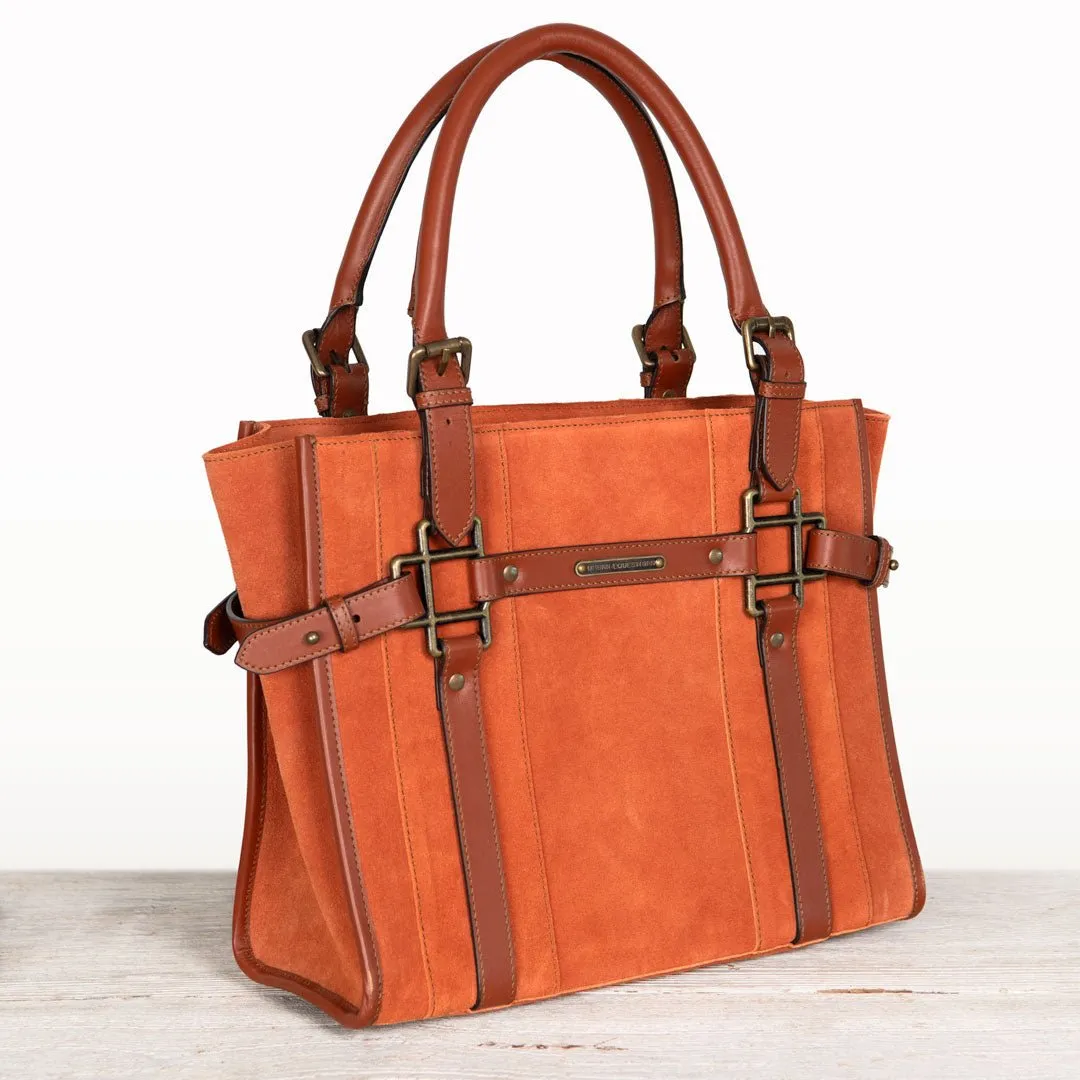 Paddock -  Custom Equestrian Halter Bracket Tote Bag in Italian Leather and Suede two tone Cognac on Cognac