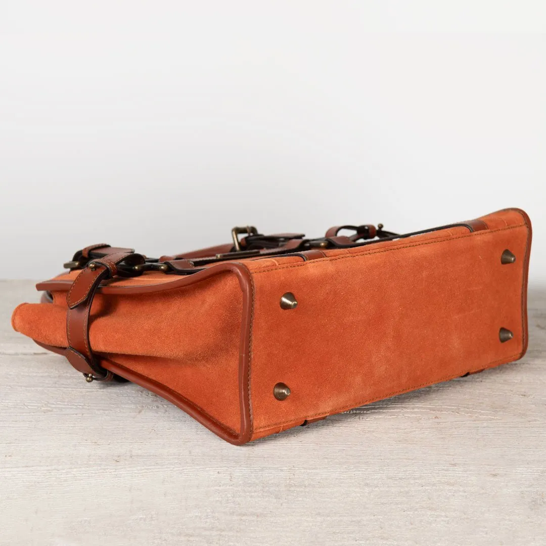 Paddock -  Custom Equestrian Halter Bracket Tote Bag in Italian Leather and Suede two tone Cognac on Cognac