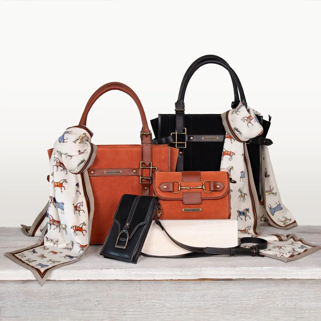 Paddock -  Custom Equestrian Halter Bracket Tote Bag in Italian Leather and Suede two tone Cognac on Cognac