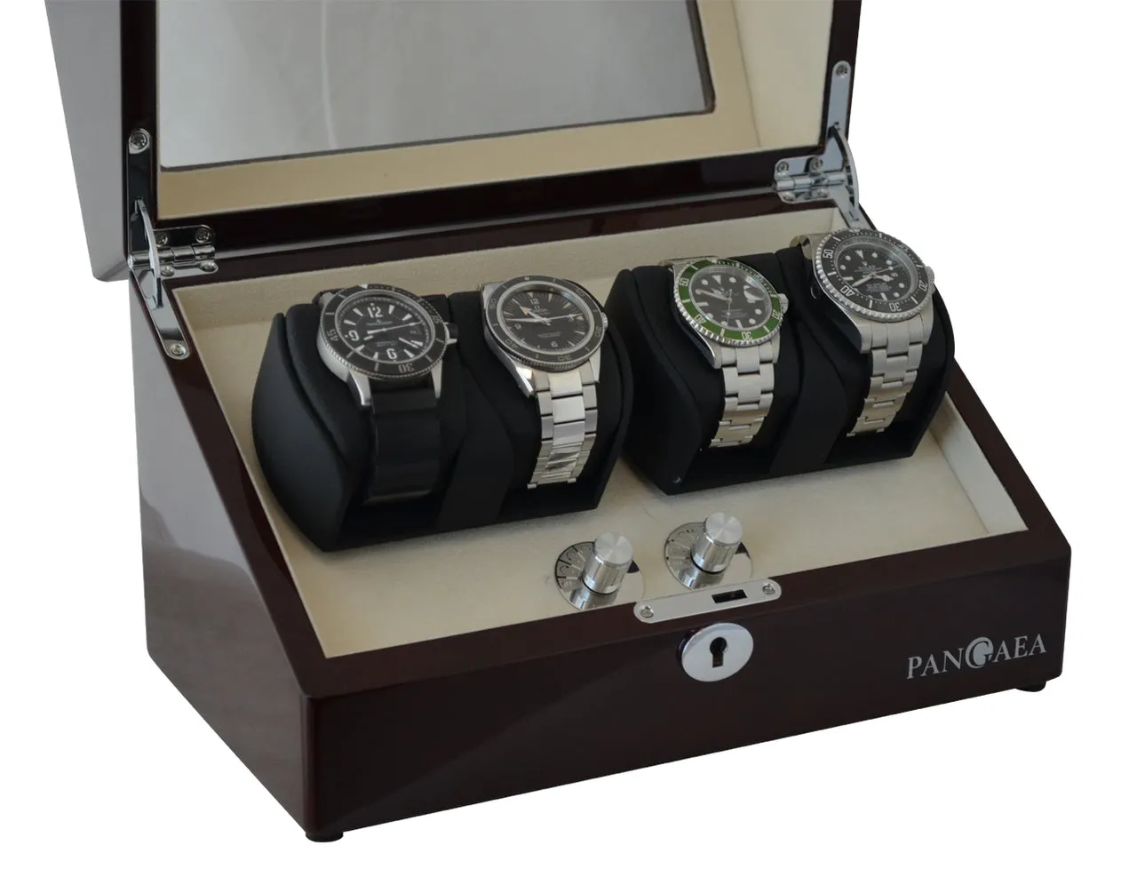 Pangaea Q350 Quad Automatic Watch Winder with LED Lights - Mahogany