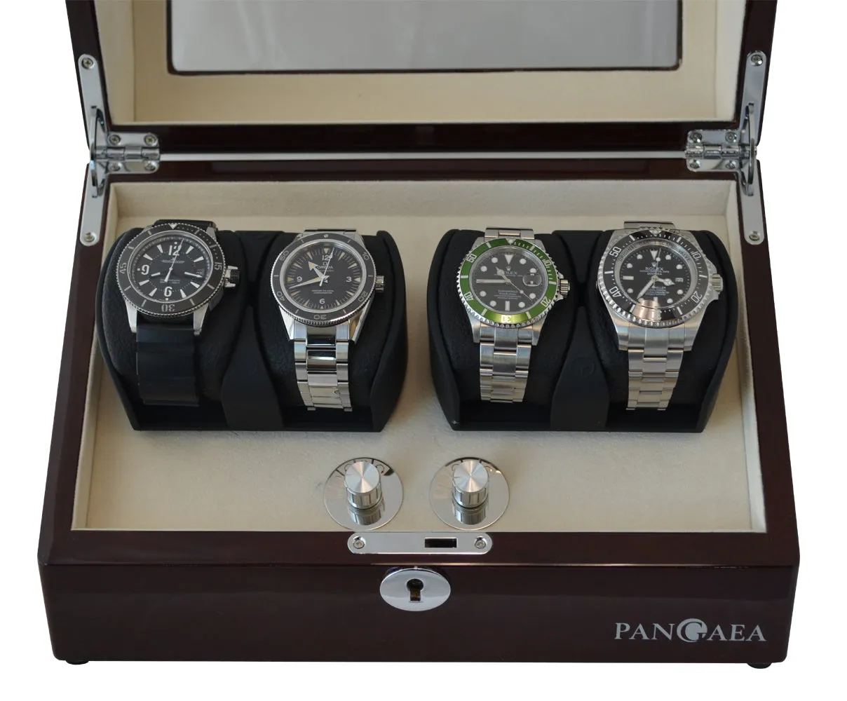 Pangaea Q350 Quad Automatic Watch Winder with LED Lights - Mahogany