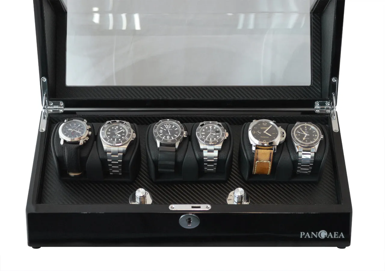 Pangaea Q630 Automatic Six Watch Winder with LED Light- Black