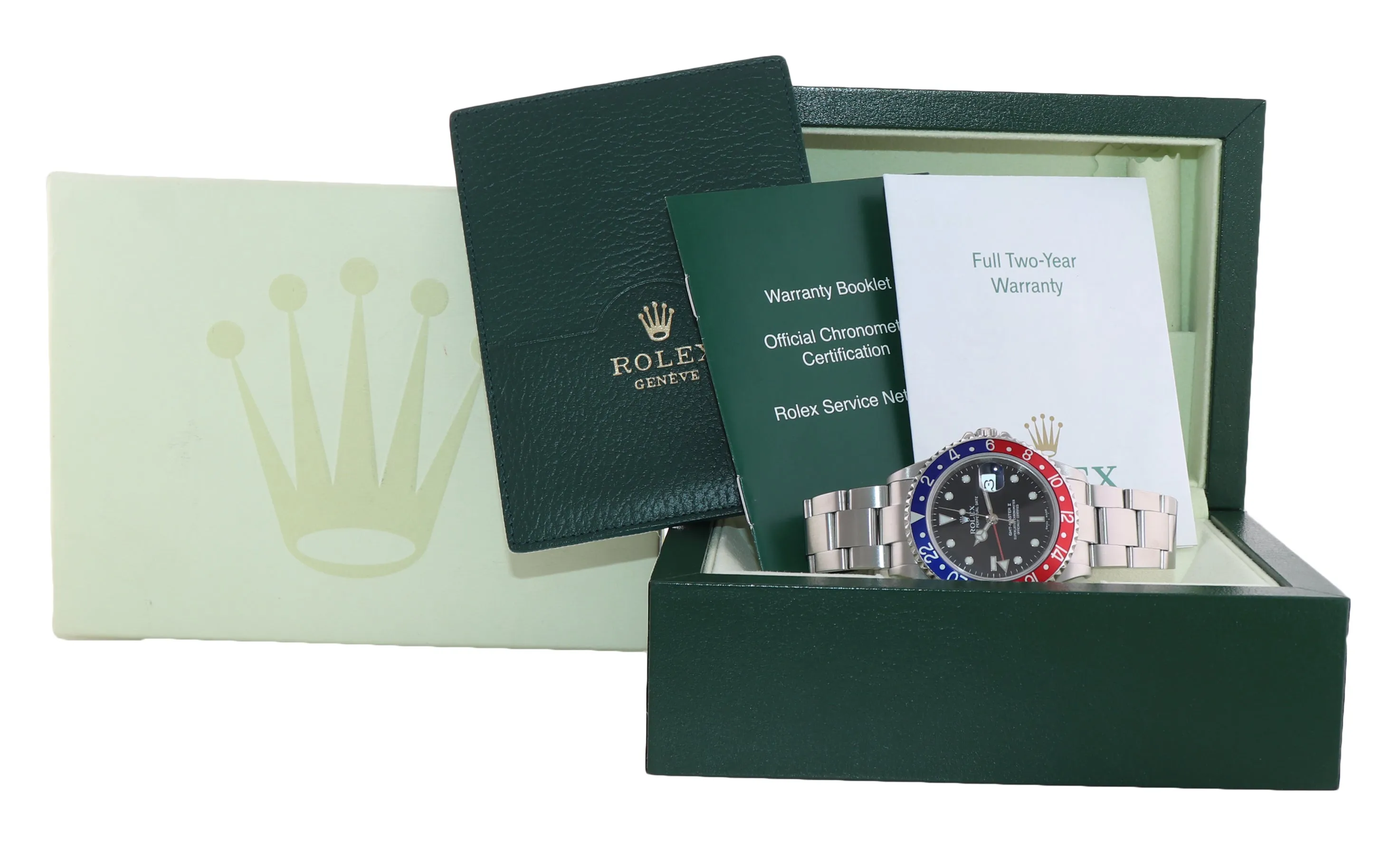 PAPERS 2005 Rolex GMT-Master 2 Pepsi Black Blue Red Steel 16710 Watch Box