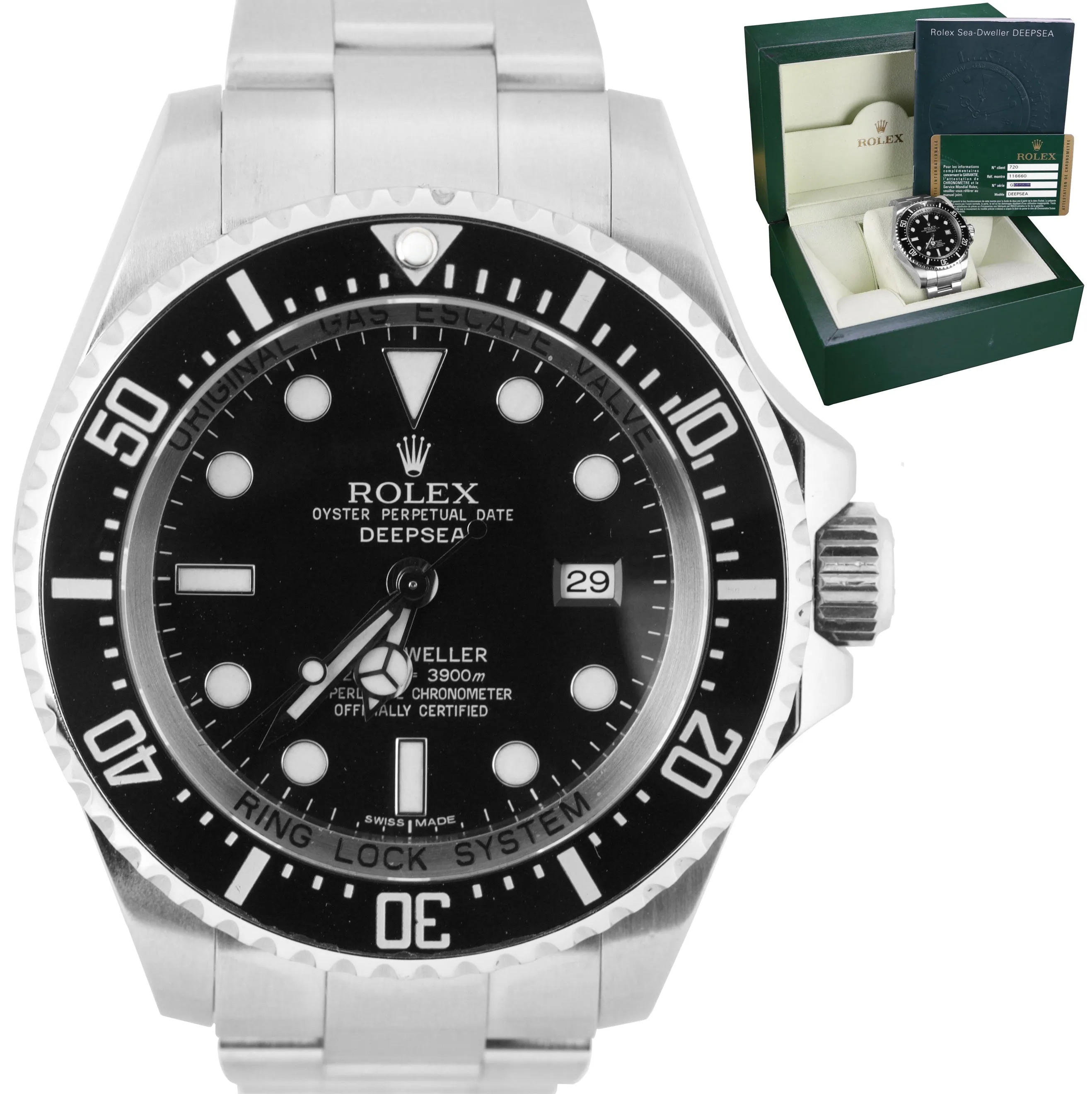 PAPERS NEW Rolex Sea-Dweller Deepsea 116660 Stainless Steel 44mm Black  Watch