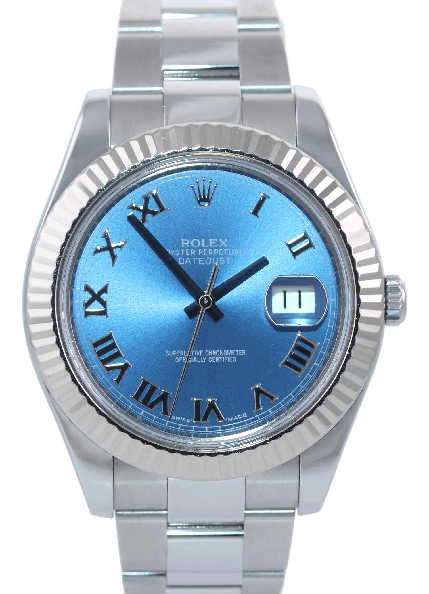 PAPERS Rolex DateJust II 41MM Blue Roman 116334 Steel 18K White Gold Watch Box