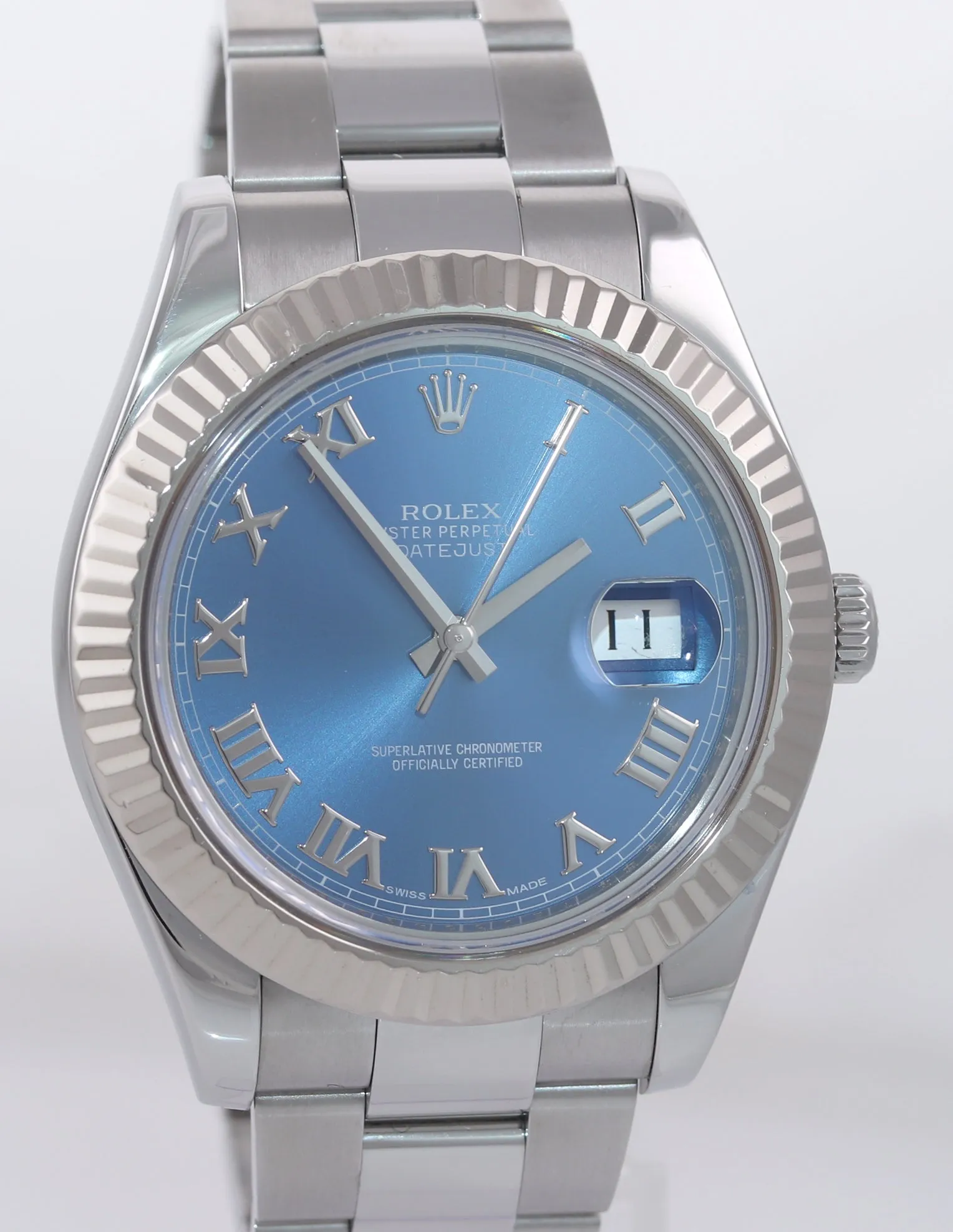 PAPERS Rolex DateJust II 41MM Blue Roman 116334 Steel 18K White Gold Watch Box